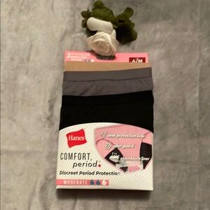 Hanes 3 Pack Comfort Period Underwear - Size 6/M